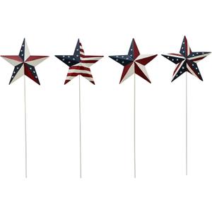 Morning View American Flag Barn Star Garden Stake Set of 4, Metal Patriotic Garden Stake Decorative USA Yard Signs Outdoor US Flags Lawn Porch for 4th of July Memorial Day 15.75 Inches Tall