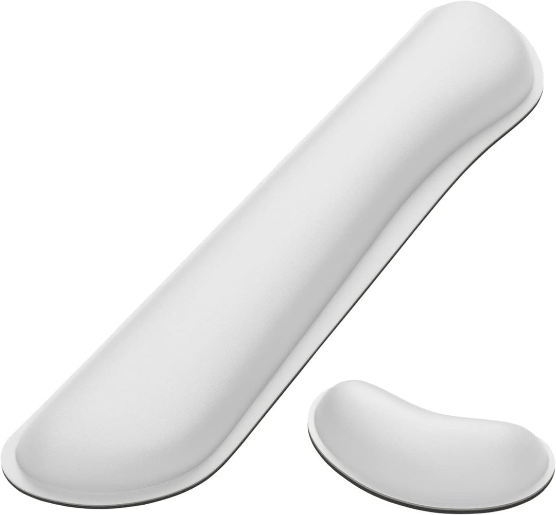 Dapesuom Enlarge Keyboard Wrist Rest, Memory Foam Wrist Cushion for Desk Mats Support, Cute Typing Pain Relief Keyboard Mouse Pad Rests Set with Non-Slip Base for Gaming Laptop Office, Ivory White (17 x 3.6 x 1 + 5 x 3 x 1 inches)