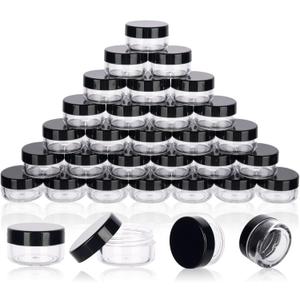 5 Gram Sample Containers With Lids, 200 Count 5ML Jars, Empty Cosmetic Jars for Glitter, Lotion, Cream, Beads - With Labels, Mini Spatulas