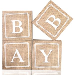 Baby Shower Box, Country Style Bohemian Balloon Box, 4pcs of Linen Patterned with Letters, for Gender Reveal Birthday Photo Prop