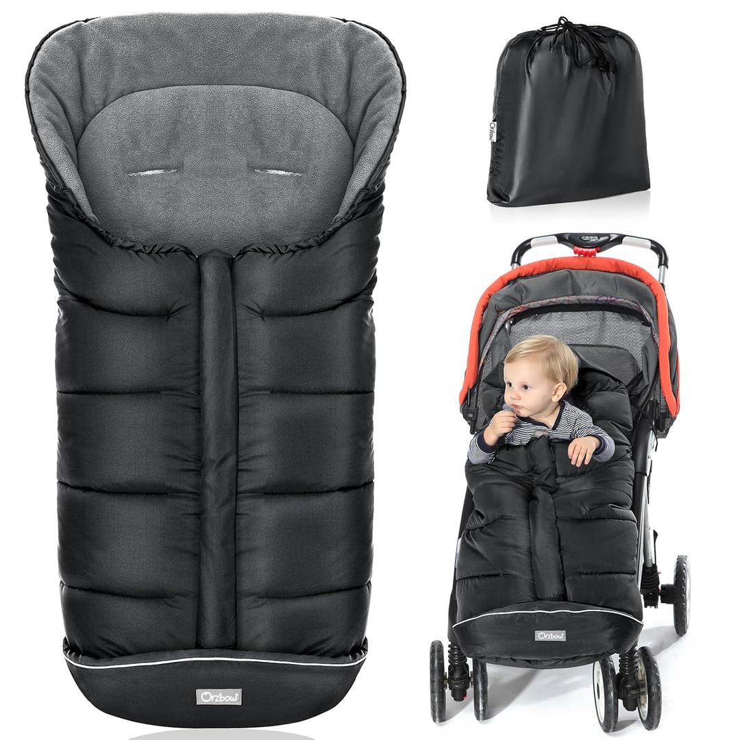 Orzbow Universal Footmuff for Stroller, Winter Warm Baby Stroller Bunting Bag, Waterproof Windproof Warm Polar Fleece Lined for Toddler Stroller Sleeping Bag, Black (Large)