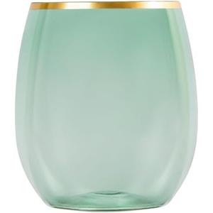 Stemless Goblets 12oz Green Gold Rim Case of 48 (8 packs x 6), Large