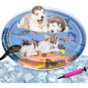 Sensor Water Playmat, Thickened Water Sensor Play Mat for Cats Dog, Thickened Sensory Water Play Mat for Cats with Fish for Pet Play, Cat dog Water Sensor Pad Water Playmat with Toy (Shark - 39 in)