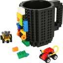 Lumsburry Build-on Brick Coffee Mug, Funny DIY Novelty Cup with Building Blocks Creative for Kids Men Women Xmas Birthday (Cool Black)