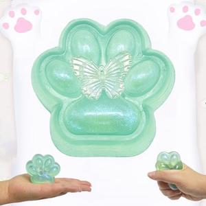 Set of 3 Pack, Cat Paw Squishy Squeeze Toys Pinch Cute Fufu Squishy Toys for Anxiety Relief Soft Stress Toys for Relaxation Party Favors Novelty Things Adults Birthdays Cosplay Party (1Pcs Green)