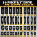 96-Piece 3/8" Drive Impact Socket Set, SAE(5/16 to 3/4-Inch) & Metric(8-22mm), Standard & Deep Sockets, Ratchet Handle, Bit Set, Universal Joint, Extension Bar, Adapters, Spark Plug Sockets