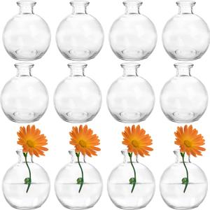 SOUJOY Set of 12 Small Glass Ball Bud Vase, Unique Mini Low Sitting Flower Vase, Clear Floral Centerpieces for Home Decor, Weddings, Floral Arrangements, Events, Parties