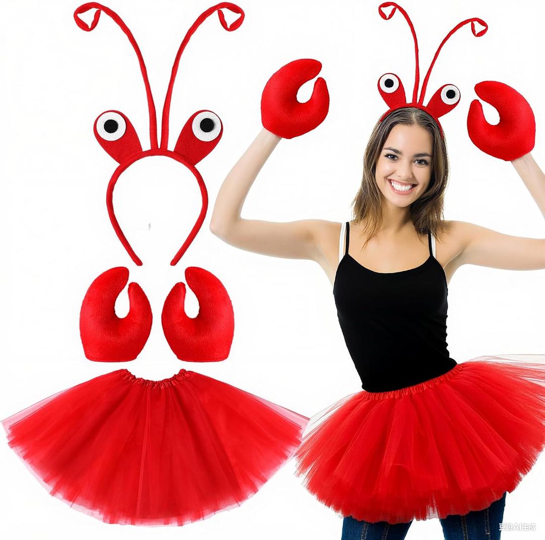 Newcotte 3 Pcs Halloween Costume Animal Tutu Ears Headband Tail Fancy Dress Costume Kit for Halloween Cosplay