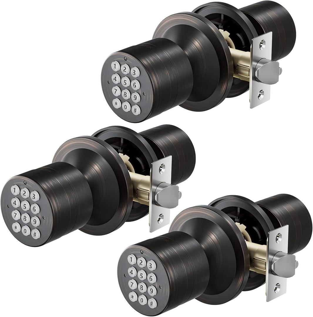 Signstek Digital Door Lock with Keypad - Electronic Door Knob for Keyless Entry - Oil Rubbed Bronze, 3 Pack