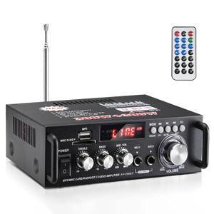 AV-298BT Stereo Audio Amplifier, Max 600W Amp 2 Channel Wireless Bluetooth 5.0 Power Amplifier System, Home Amplifiers Home Theater Audio Stereo System MIC, RCA, USB, SD Card, with Remote Control