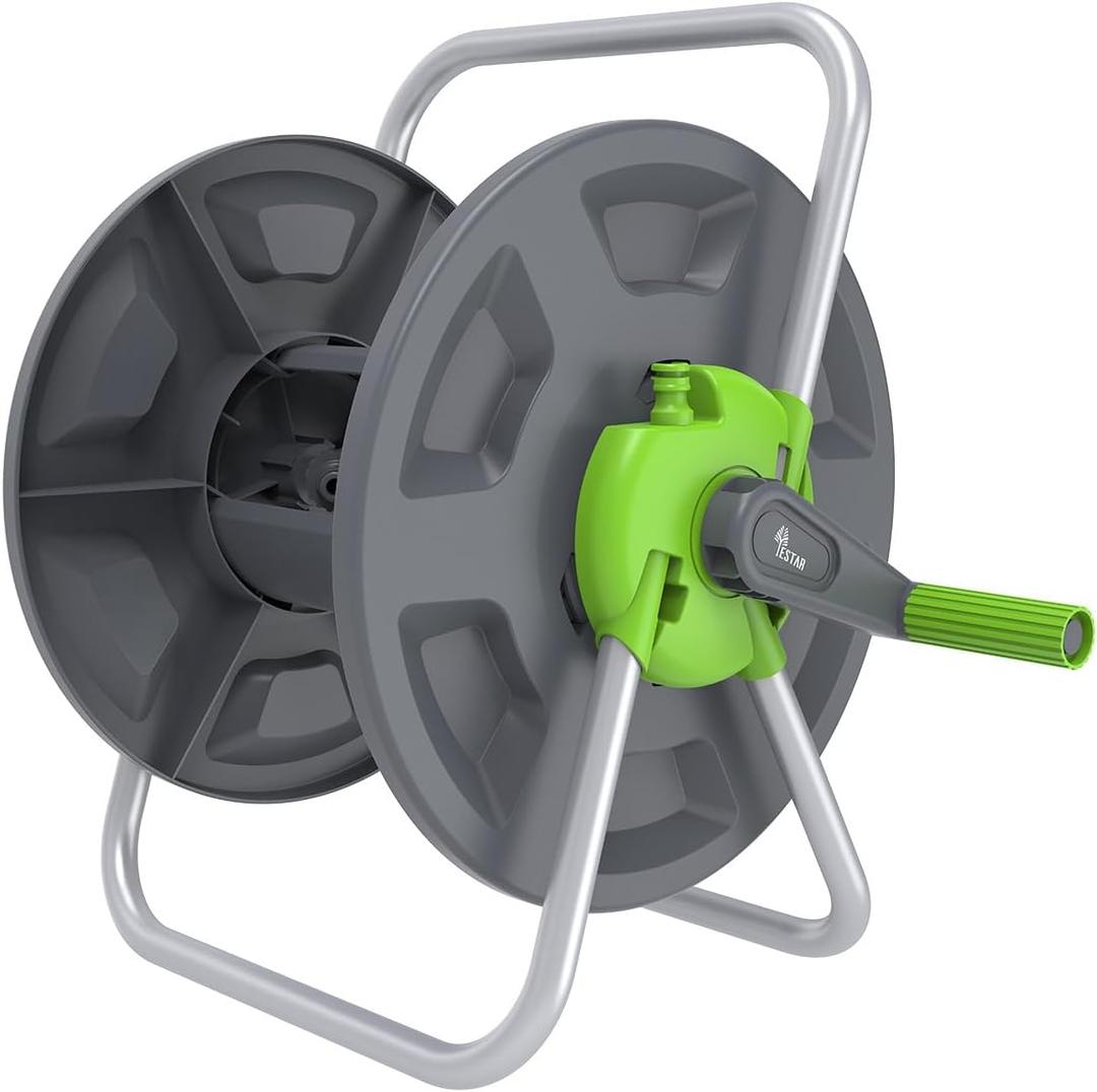 Garden Water Hose Reel Cart, Holds 65-147 Ft of 5/8 Inch, Wall Mounted Garden Hose Cart, Portable Hose Holder for Convenient Hose Storage and Watering (Green)