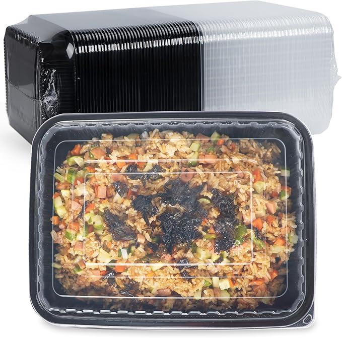 (40~Pack) 24 OZ Meal Prep Containers Reusable with Lids, Sturdy Leakproof & Food Safe, Microwave, Freezer, Dishwasher Safe To Go Food Containers, Plastic Take Out Containers, Black