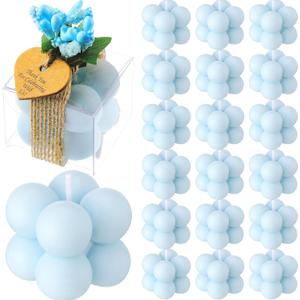 MTLEE Mini Bubble Candles Wedding Favors Gifts for Guests 1.57" x 1.38" Bubble Candles with Cards Dried Flowers DIY Gift Set for Baptism Party Bridal Shower Thank You Gifts(Blue,30 Sets)
