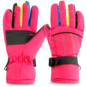 Kids Snow Gloves for Skiing Kids Mitten Winter Waterproof Girls and Boys Snow Gloves for Winter Cold Weather (5-8 years old, Red)