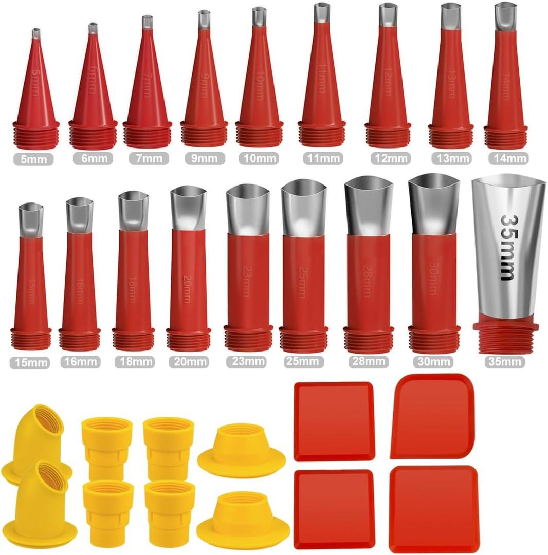 Caulk Finisher Kit Caulking Nozzle Tips Stainless Steel with Connection Bases Replacement 30 Pieces