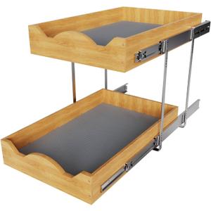 OCG Pull Out Drawers For Cabinets 14"W x 21"D, 2 Tier Heavy-Duty Slide out Wood Drawer Shelf, Pull Out Drawer for Cabinets, Base Cabinet Organization for Kitchen, Pantry, Bathroom