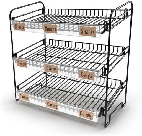 DS THE DISPLAY STORE Black 3 Tier Candy Display Rack – Chip Display for Snack Vendors, Food Trucks, Concession Stands & Retail Storefronts