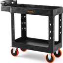 ELAFROS Heavy Duty Plastic Utility Cart 41.3 x 17 Inch - Ergonomic Handle Work Cart Storage W/Deep Shelves and 2 Fixed 2 Swivel Wheels Safely Holds up to 550 lbs - 2 Tier Service Cart with 6" Wheels