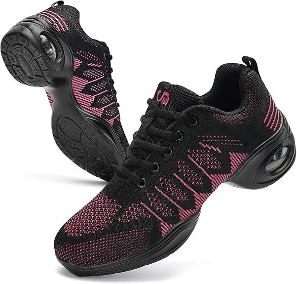PPQ Women's Jazz Shoes Lace-up Sneakers Modern Dance Shoes Air Cushion Platform Walking Dance Shoes Size 6