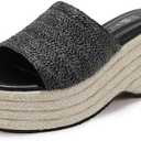 IDIFU IN3 Platform Espadrille Wedge Sandals for Women Square Open Toe Slip On Wedge Shoes Dressy Low Chunky Heeled Sandal Comfortable Casual Trendy Summer Beach Walking Vacation Slide Women Sandals, Size 9