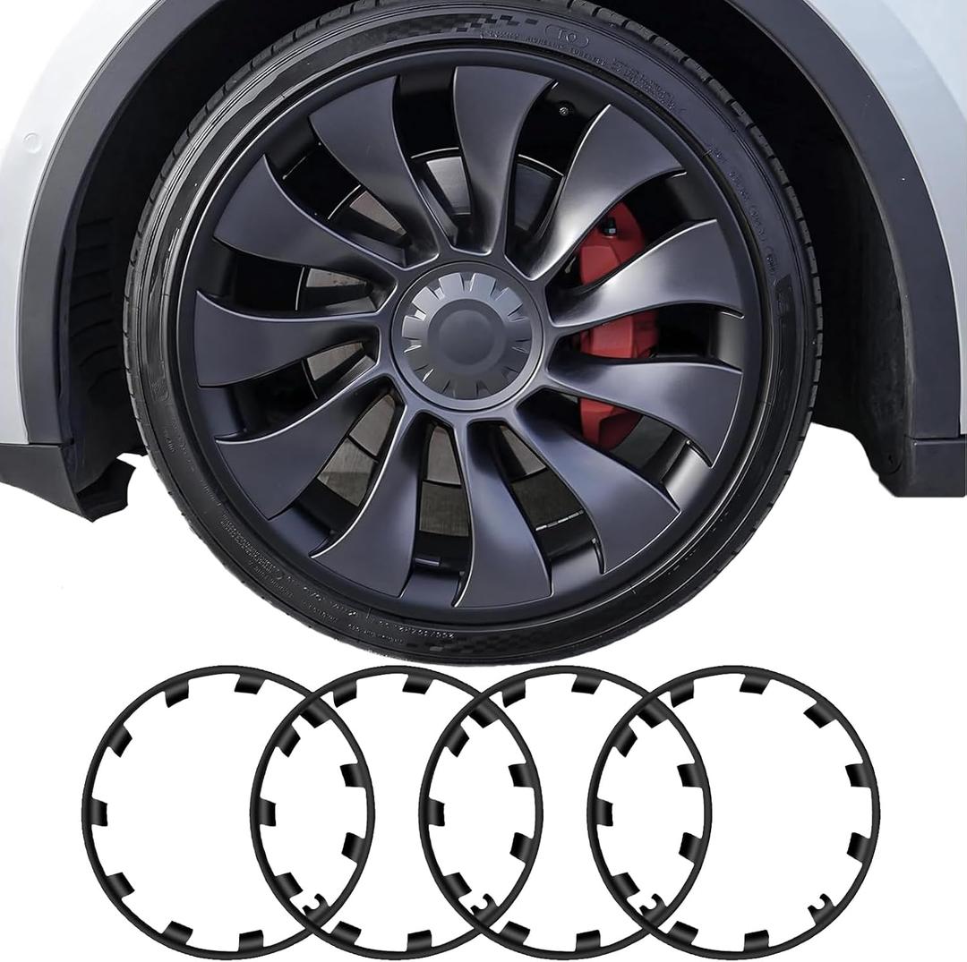 Wheel Rim Protector for Tesla Model Y Performance 21 Inch berturbine Wheels All-in-one Car Tire Trim Rings Rim Case Hubcaps Wheel Cover 2020-2024 Model Y Accessories (Matte Black, 21'' Model Y-Pack of 4)