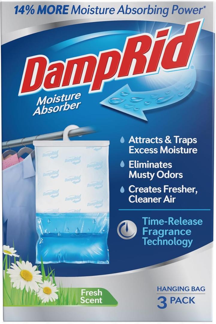 DampRid Fresh Scent Hanging Moisture Absorber, 1 Pound (Pack of 3) - Eliminates Musty Odors for Fresher, Cleaner Air, Ideal for Closet, 14% More Moisture Absorbing Power - Blue