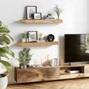 24x6.8x2 Inch Rustic Floating Shelves for Wall Set of 2 - Oak Solid Wood Wall Mounted Shelves with Invisible Bracket, Extended Design for Farmhouse Living Room Bedroom Kitchen Decor