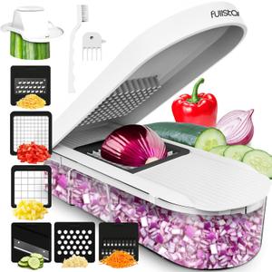 Fullstar Vegetable Chopper, Mandoline Slicer - Cheese Grater, Food Chopper with Container, Kitchen Gadgets, Home Essentials (6-in-1, Full White)