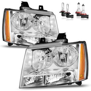 Headlights for 07-14 Chevy Tahoe Suburban 1500/07-13 Suburban 2500 | Halogen Headlamp Replacement W/Bulbs, for 2007-2013 Avalanche 2500, Driver & Passenger Side