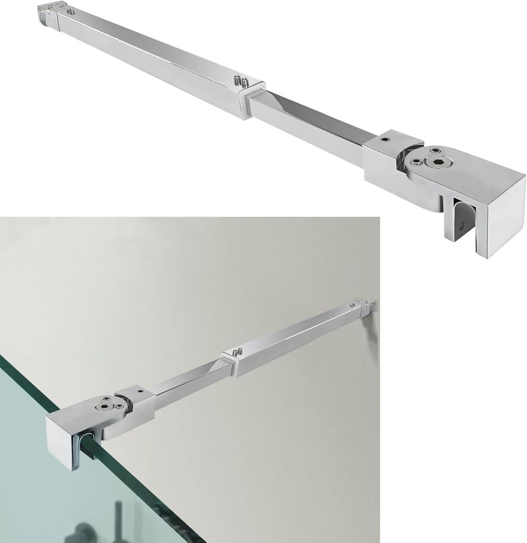 Shower Door Support Bar, Stainless Steel Glass to Wall Rod 17.7"-27.8" (449mm-706mm), for Fix 5/16" (8mm) to 3/8" (10mm) Frameless Shower Glass Panel, Polished Chrome