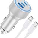 WODENTA for iPhone 17/16/15 Pro Max Car Charger, 67W 3-Port Fast USB C Car Charger Power Cigarette Lighter Adapter with 3FT USB C to C Cable for iPhone 17/17 Pro/Air/17e/16/15 Pro Max/Plus/16e, iPad (White)