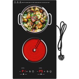 VBGK Electric Cooktop,12 Inch Built-in Radiant Electric Stove Top,110V 2100W 2 burner cooktop With 9 Heating Level, Timer & Kid Safety Lock, Sensor Touch Control 2 burner Induction Cooktop