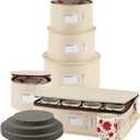 Hard Shell China Storage Containers 5-Piece Set Moving Boxes for Dinnerware - Sturdy Dish Organizer with Extra 48 Dividers for Seasonal Storage - Service for 12 - Beige