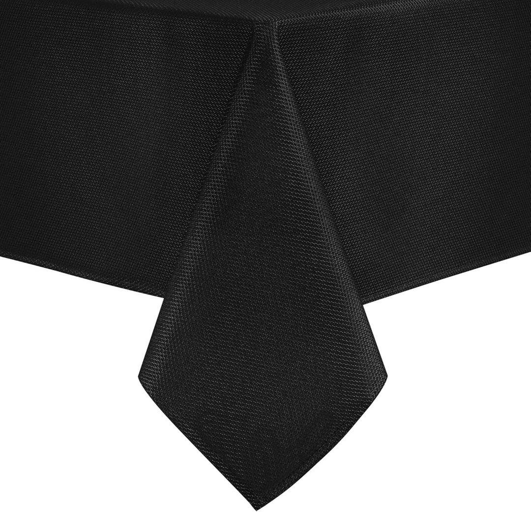 Hiasan 70 X 70 Inch Square Textured Tablecloth - Waterproof Spillproof Antiwrinkle Jacquard Table Cloth for Kitchen and Dining Dinner, Outdoor Picnic, Holiday and Parties, Black