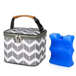 BreastMilk Cooler Bag with Ice Pack Fits 4 Large Baby Bottles Up to 5 Ounce, Baby Bottle Cooler Bag Great for Nursing Mom Daycare (Grey-Wave)