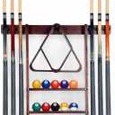 Iszy Billiards Pool Cue Rack - Billiard Pool Stick and Ball Holder Only - 100% Wood Wall Mount Holds 6 Cues and 16 Balls - Pool Table Accessories, Mahogany
