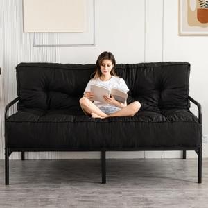 YOSHOOT 8 Inches Futon Mattress Full Size, Thick Futons Sofa Couch Bed, Floor Mattress for Adults, Shredded Foam Filling, Medium Firm(Frame Not Included), Black, 54"x75"