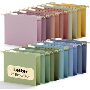 Plastic Extra Capacity Hanging File Folder Letter Size,Heavy Duty 2" Expandable File Folder with Tabs,Reinforced Job File Cabinet Folders,12 Pack Pastel Hang Folder for File Box Drawers Frame