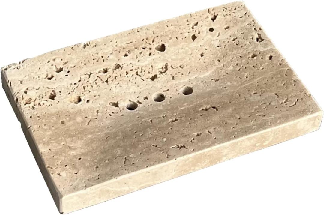 Natural Smooth Real Marble Soap Dish/Facial Sponge Holder/Bathroom Makeup Sponge Tray with Draining Hole (Beige Travertine)