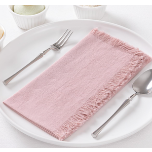 12 Pack Pink Cotton Linen Napkins with Fringe Summer Cloth Napkins Set of 12 Boho Handmade Dinner Napkins Bulk for Wedding Bridal Baby Shower Parties, 17 x 17 Inches