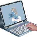 HENGHUI Keyboard Case for Galaxy Tab A8 10.5 inch 2022 Model SM-X200/X205/X207 Cute Round Key Color Keyboard Wireless Detachable BT Keyboard Cover (MistyBlue)