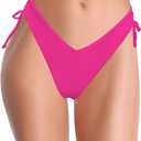 SHEKINI Women's Bikini Bottom V Cheeky High Cut Thong Tie Side Swimsuit Bottom Brazilian Swim Bottom (L)