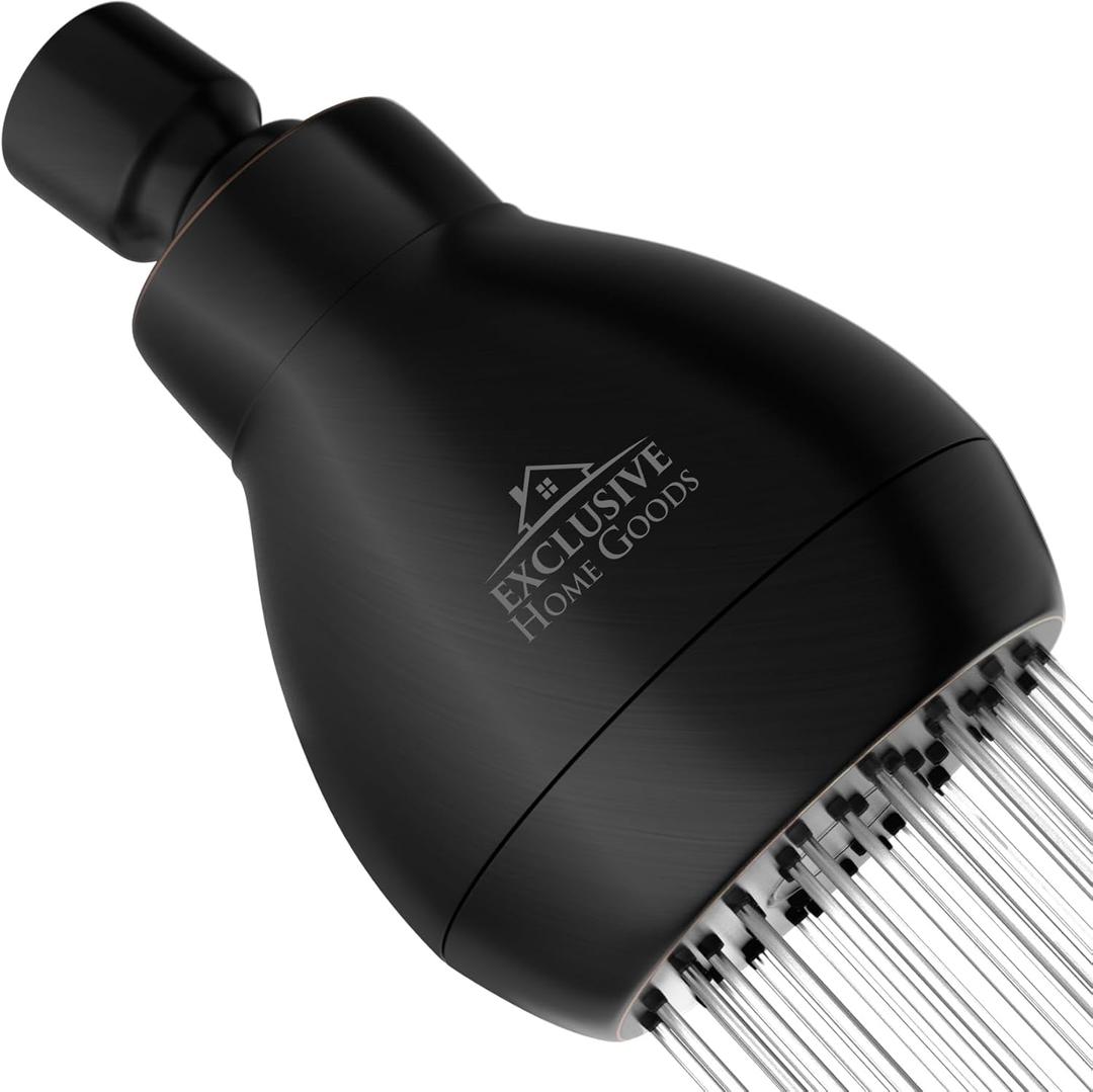 High Pressure Shower Head - Powerful Deluxe Bathroom Showerhead with Strong Spray Stream and Small Silicone Nozzles - Universal Fit Works with High and Low Water Flow Showers (2.5 GPM, Oil Rubbed Bronze)