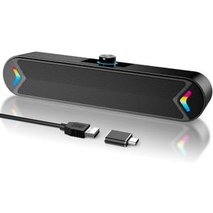 LENRUE Computer Speakers for Desktop,PC Speakers with Basic Stereo Sound & Colorful Lights, Single USB for Both Power and Audio,Desktop Laptop Sound Bar Speakers for Gaming,Movies,Music, Black