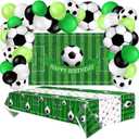 86 Pieces Soccer Party Decorations Includes Soccer Balloon Birthday Banner Backdrop Tablecloth for Sports Event Birthday Party Supplies
