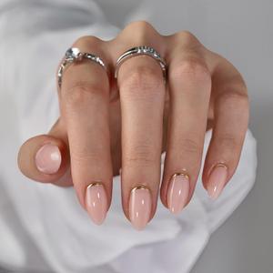 BTArtbox Press On Nails Almond  Short Gold Foil Press On Nails with Glue for Women, SemiTransparent Soft Gel Glue On Nails in 16 Sizes  32 Stick On Nails Kit, Gold End