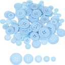 uxcell 100 Pcs Light Blue Resin Button, 4 Holes Round Sewing Buttons, 5 Sizes Flatback Button for DIY Craft Making Clothes Sewing Handmade Ornament(10/12/15/20/25mm)