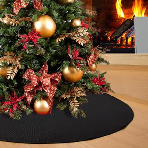Black Christmas Tree Skirt 36 inches Small Double Layers Soft Burlap Tree Skirt for Christmas Halloween Holiday Home Decorations