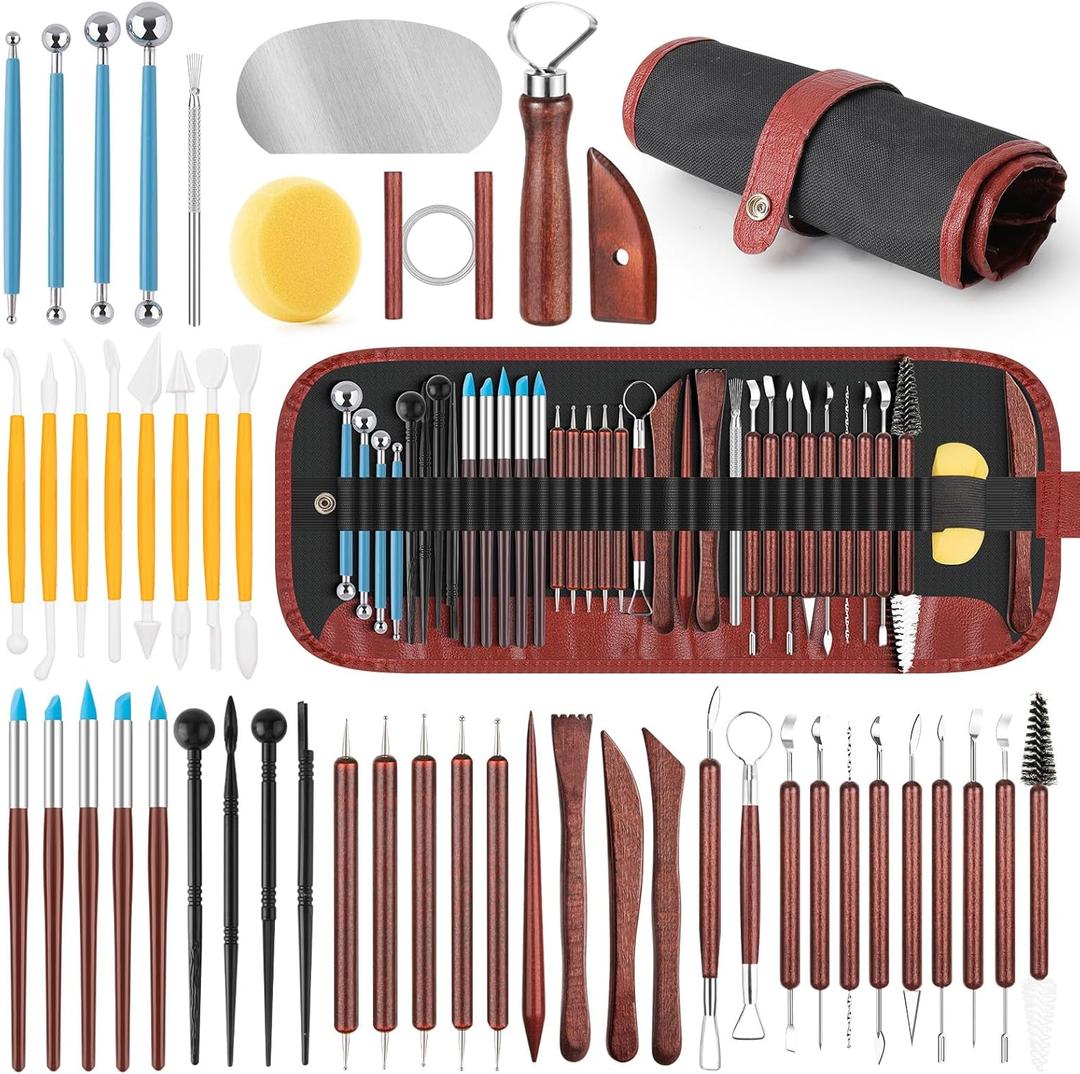 48PCS Pottery Tools Kit for Sculpting, Clay Carving Tools, Ceramic Tools for Polymer Clay, Modeling, Trimming, Molding, Shaping, Pottery Kiln, Arts Crafts Supplies, Adults, Students, Beginners, Pros