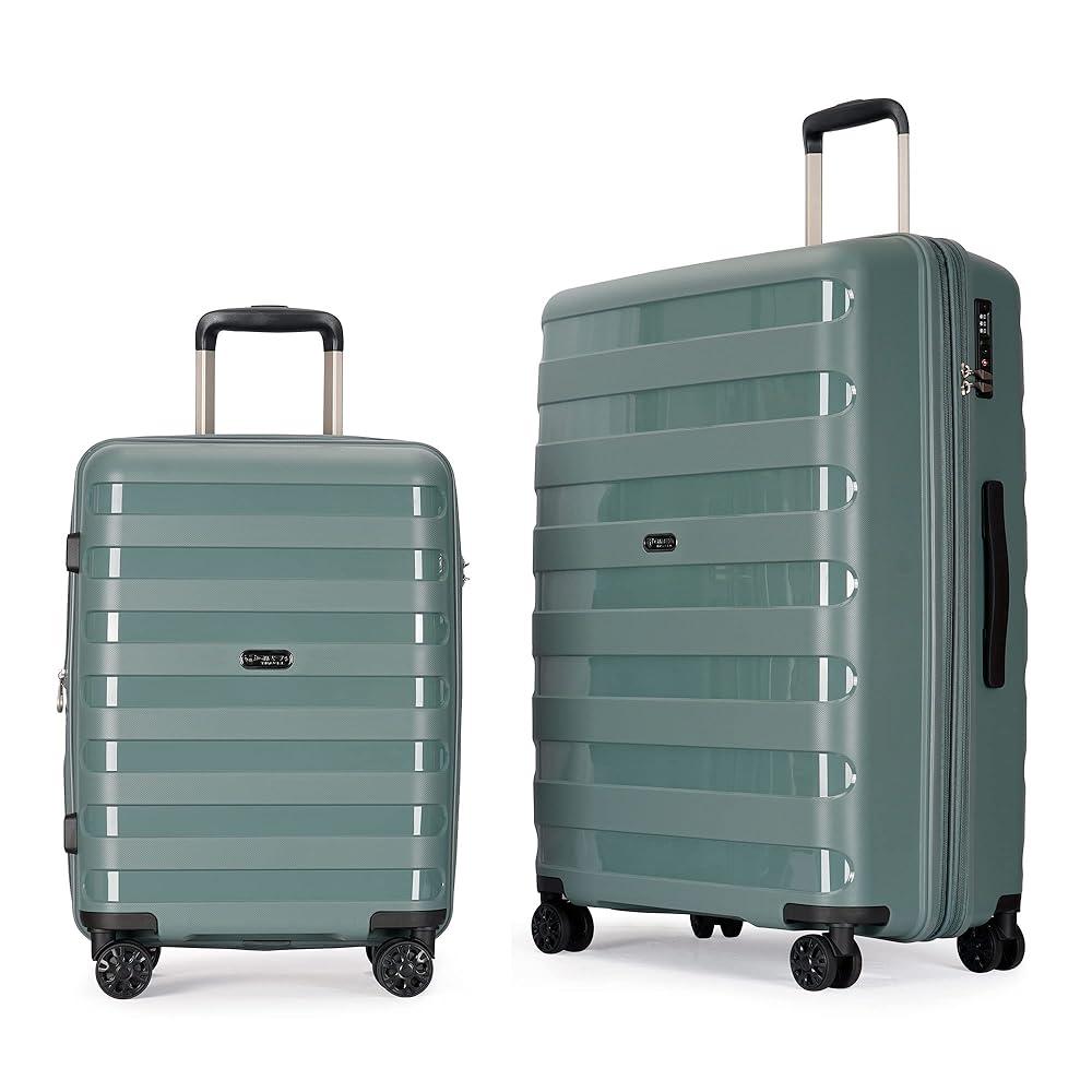 PP material 2-piece expandable luggage sets with Spinner Wheels， Suitcase with TSA Lock，Large Luggage for Family Travel carry on 20+28，Dark green color